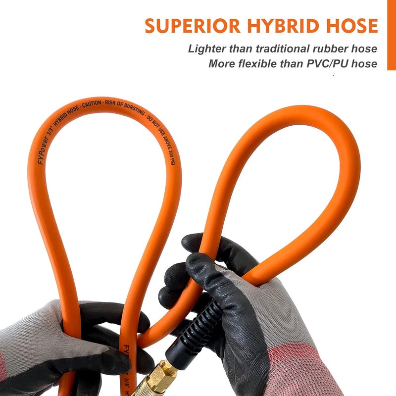 FYPower Air Compressor Hose 3/8 Inch x 25 Feet Hybrid Hose with Fittings, Flexible and Kink Resistant, 1/4" Industrial Quick Coupler and Plug Kit - Image 5